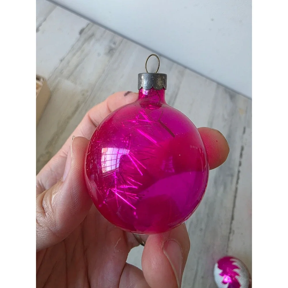 Antique tinsel pink unsilvered ornament Xmas tree